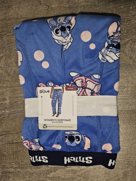 Disney Other - Disney Women's Blue Stitch Fleece Sleep Pants with Pink Polka Dots
